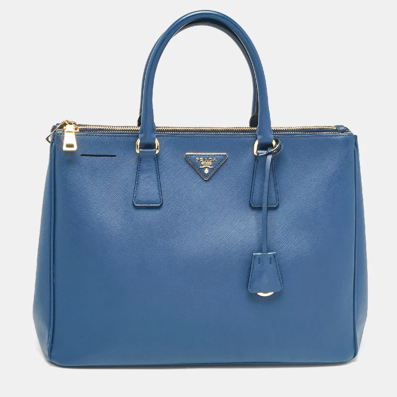 Prada Blue Saffiano Lux Leather Large Double Zip Tote..