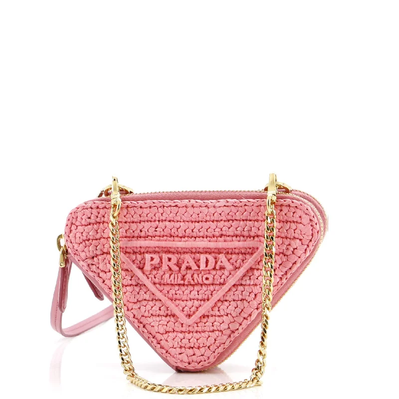 Triangle Logo Zip Around Shoulder Bag Raffia and Leather Mini