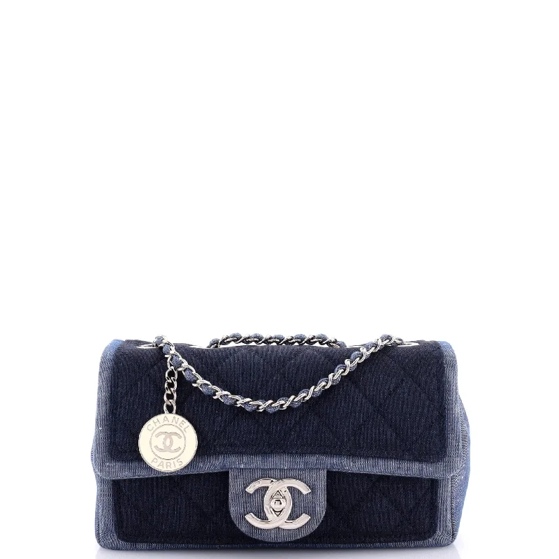 Medallion Graphic Flap Bag Quilted Denim Small