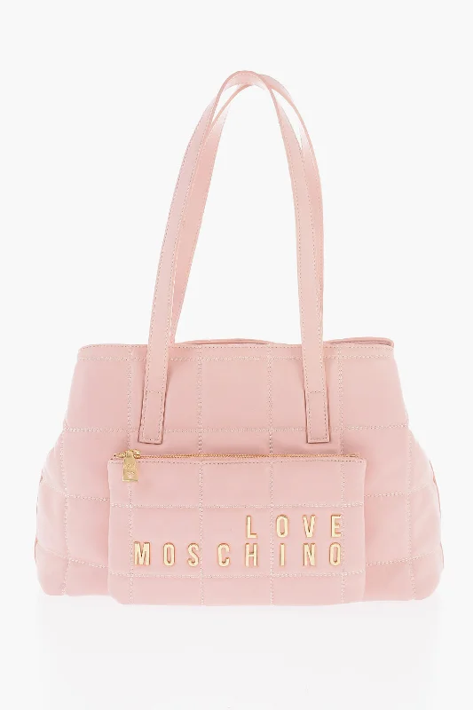 Moschino Love Quilted Faux Leather Shoulder Bag With Golden Logo