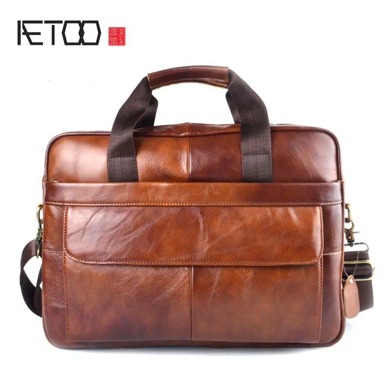 Aetoo Genuine Leather Genuine Leather Laptop Bag Handbags Cowhide Men Crossbody Bag Men'S Travel