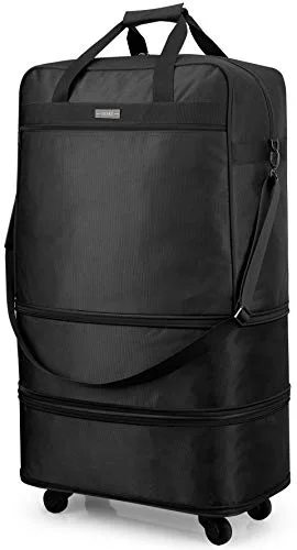 Hanke Expandable Foldable Suitcase Luggage Rolling Travel Bag Duffel Tote Bag for Men Women Lightweight Carry-on Suitcase Large Capacity Luggage with Universal Wheel(Black)