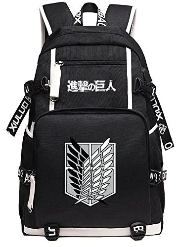 Gumstyle Attack on Titan Book Bag with USB Charging Port Laptop Backpack Casual School Bag Black 1