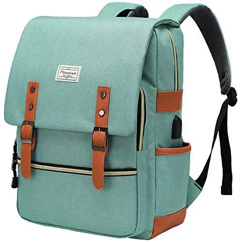 Modoker Womens Vintage Laptop Backpack with USB Charging Port, Slim Laptop Backpack for Women Men Travel School College Teal Bookbag Fashion Rucksack Backpack Fits 15.6 Inch Notebook, Daypack Green