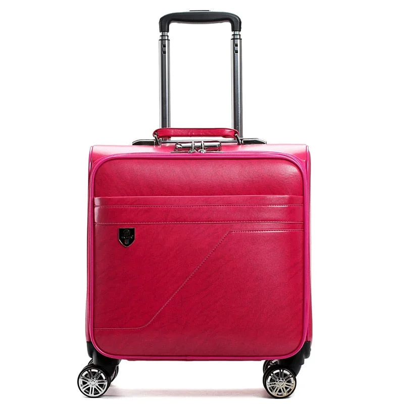 Letrend Pu Leather Women Rolling Luggage Spinner 16 Inch Carry On Trolley Travel Bag Women'S