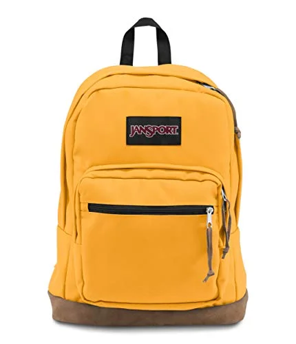 JanSport Right Pack Backpack - School, Travel, Work, or Laptop Bookbag with Leather Bottom, English Mustard