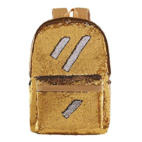 Flip Sequin School Backpack Bookbag for Boys Girls Kids Teen Cute Glitter Sparkly Book bags Back Pack (Gold)