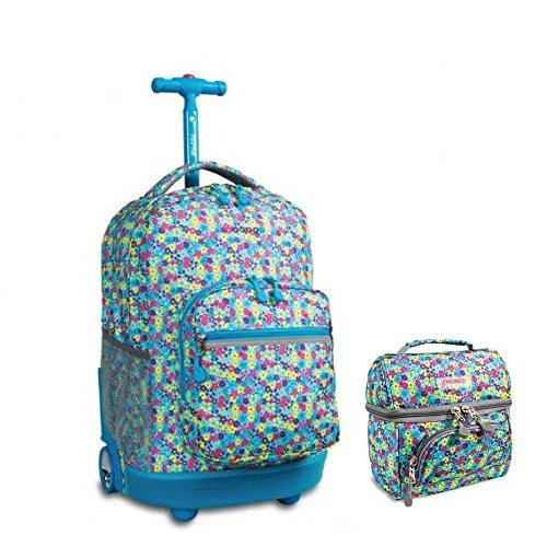 J World New York Sunrise Rolling Backpack & Corey Lunch bag Set (Floret)