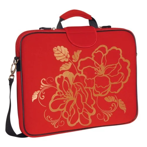 Laurex 17-Inch Laptop Sleeve Case Bag With Handle And Shoulder Strap, Red Camellia