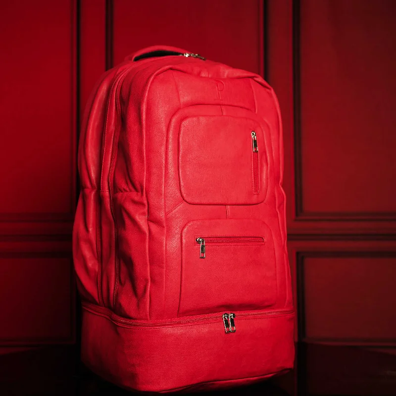 Red Leather Luxury Carry-On Backpack (Patented Signature Design)