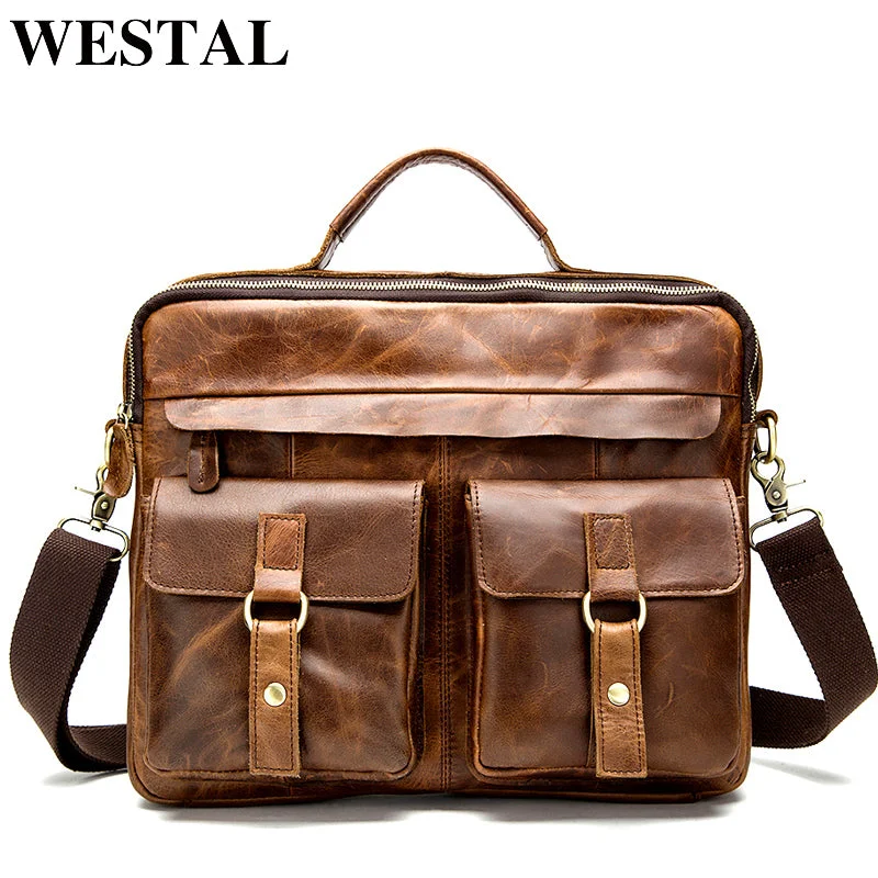 Westal Bag Men'S Genuine Leather Messenger Shoulder Bag For Men Business Laptop Briefcase Male