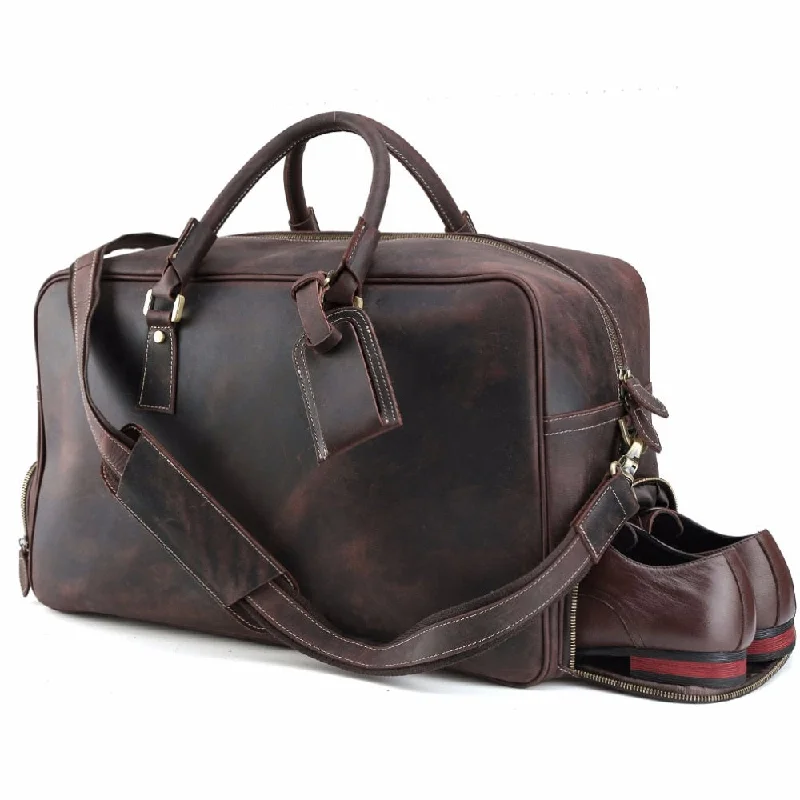 Tiding Cowhide Travel Bag Weekender Carry On Luggage With Shoe Pouch Overnight Duffel Bag 1175