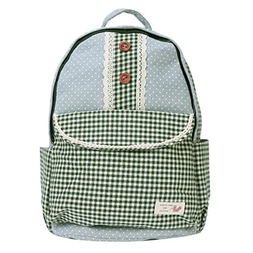 Damara Student'S Dots Canvas Fabric Large School Bags,Green