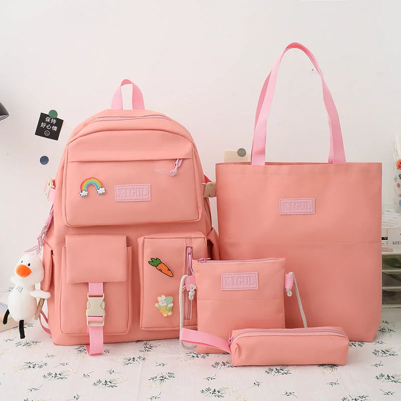 School bag female Korean version of the original student backpack college wind high school four-piece Japanese small fresh new middle school backpack