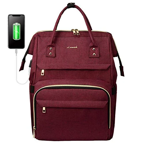 Laptop Backpack for Women Fashion Travel Bags Business Computer Purse Work Bag with USB Port, Wine Red