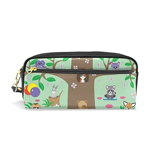 Colourlife Animals Forest Pu Leather Pencil Case Holder Pouch Makeup Bags For Boys Girls Adults