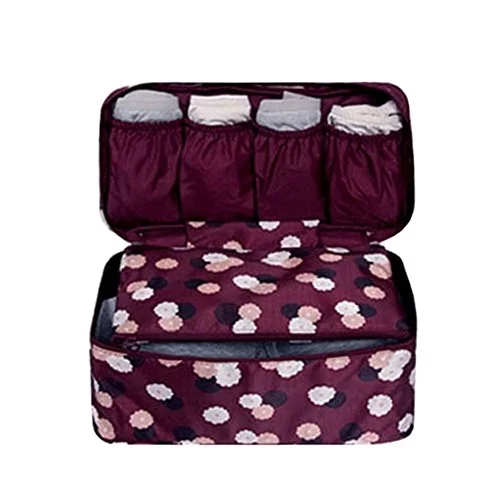 Damara Ladies Travel Bra Underwear Bag Organizers Portable Tidy Cosmetic Pocket,Wine Red