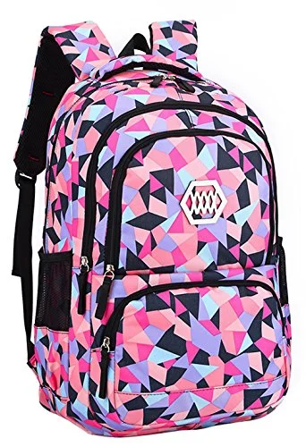 JiaYou Girl Geometric Printed Primary Junior High University School Bag Bookbag Backpack(2# Black,19 L)