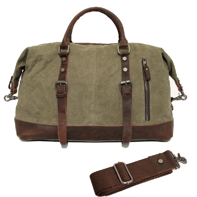 Vintage Canvas Leather Travel Bag Men Military Carry On Luggage Bags Weekend Handbag Overnight