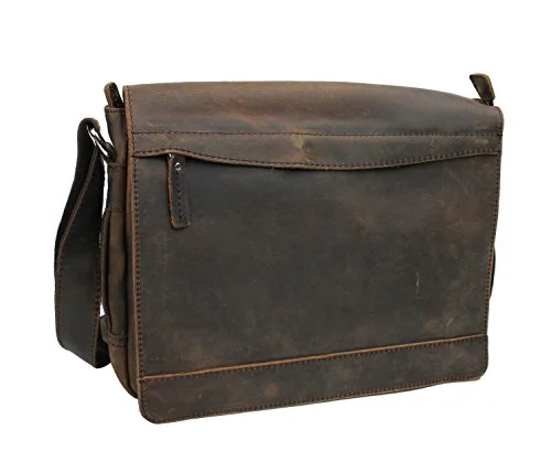 Vagabond Traveler 14" Leather Messenger Laptop Bag L18. Dark Distress