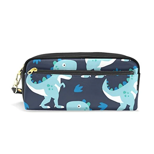 Colourlife Turquoise Dinosaurs Pu Leather Pencil Case Holder Pouch Makeup Bags For Boys Girls