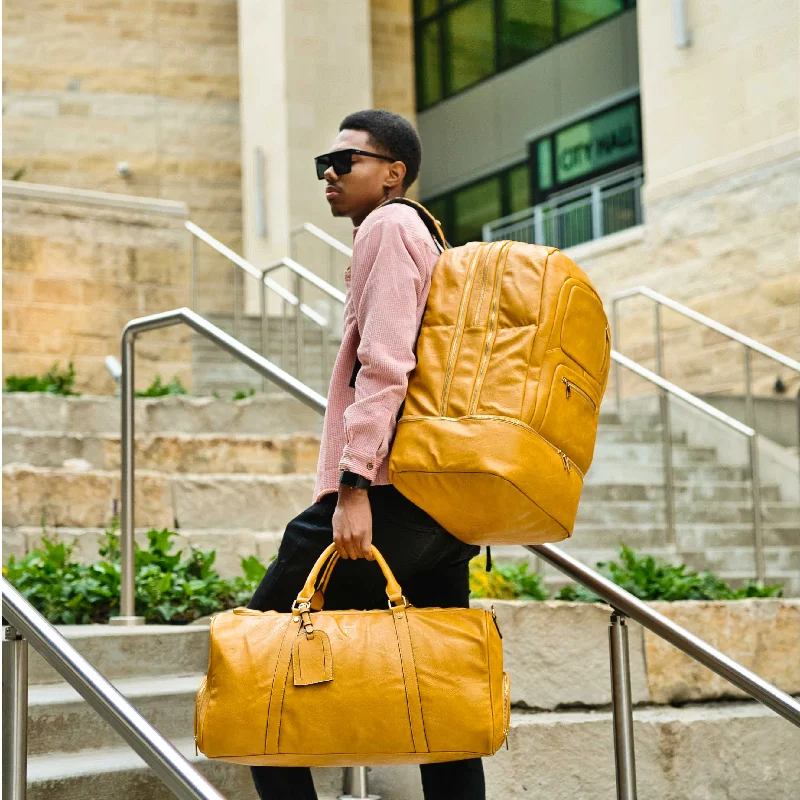 Yellow Tumbled Leather Signature Bag Set (Signature and Duffle Bag)