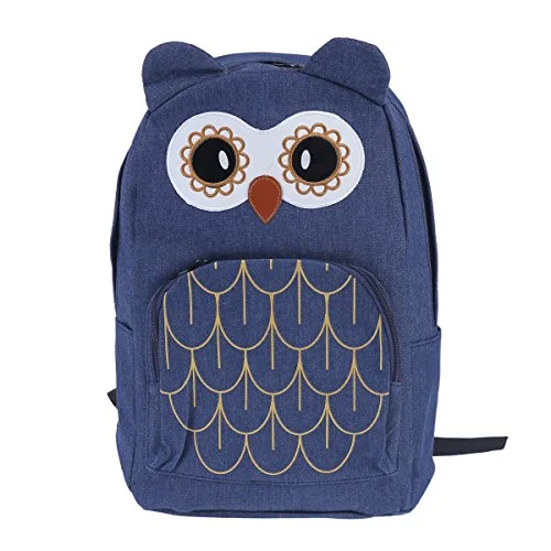 Damara Womens Cartoon Owl Style Outdoor Canvas Casual Shoolbag,Blue